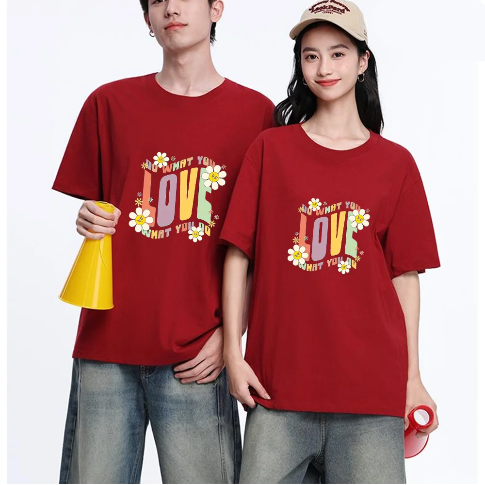 Colorful Love Letter Daisy Sunflower Printed T Shirt Breathable Fabric S-XXL Personalized Custom Aesthetic Graphic Top Unisex Fi