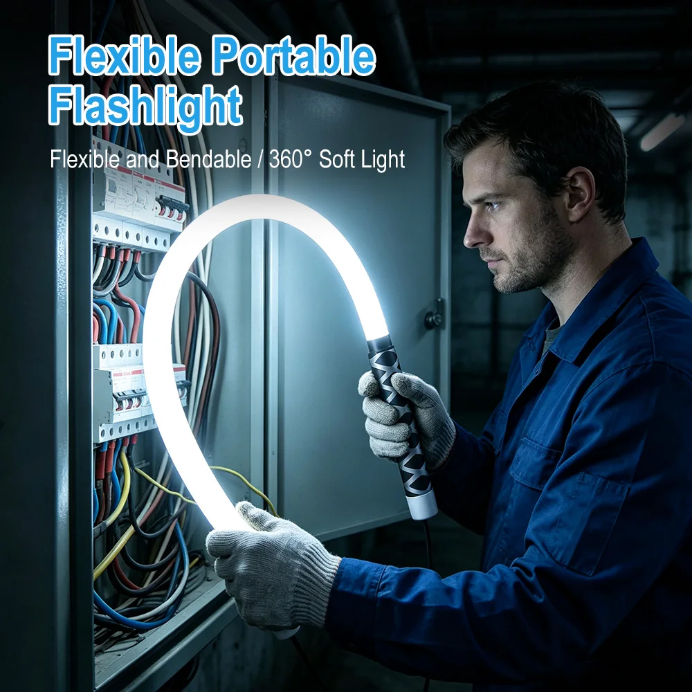 Flexible Silicone LED Strip Light 800LM Portable Flashlight USB-C Charging Automotive Lighting Tool Professional Work Light