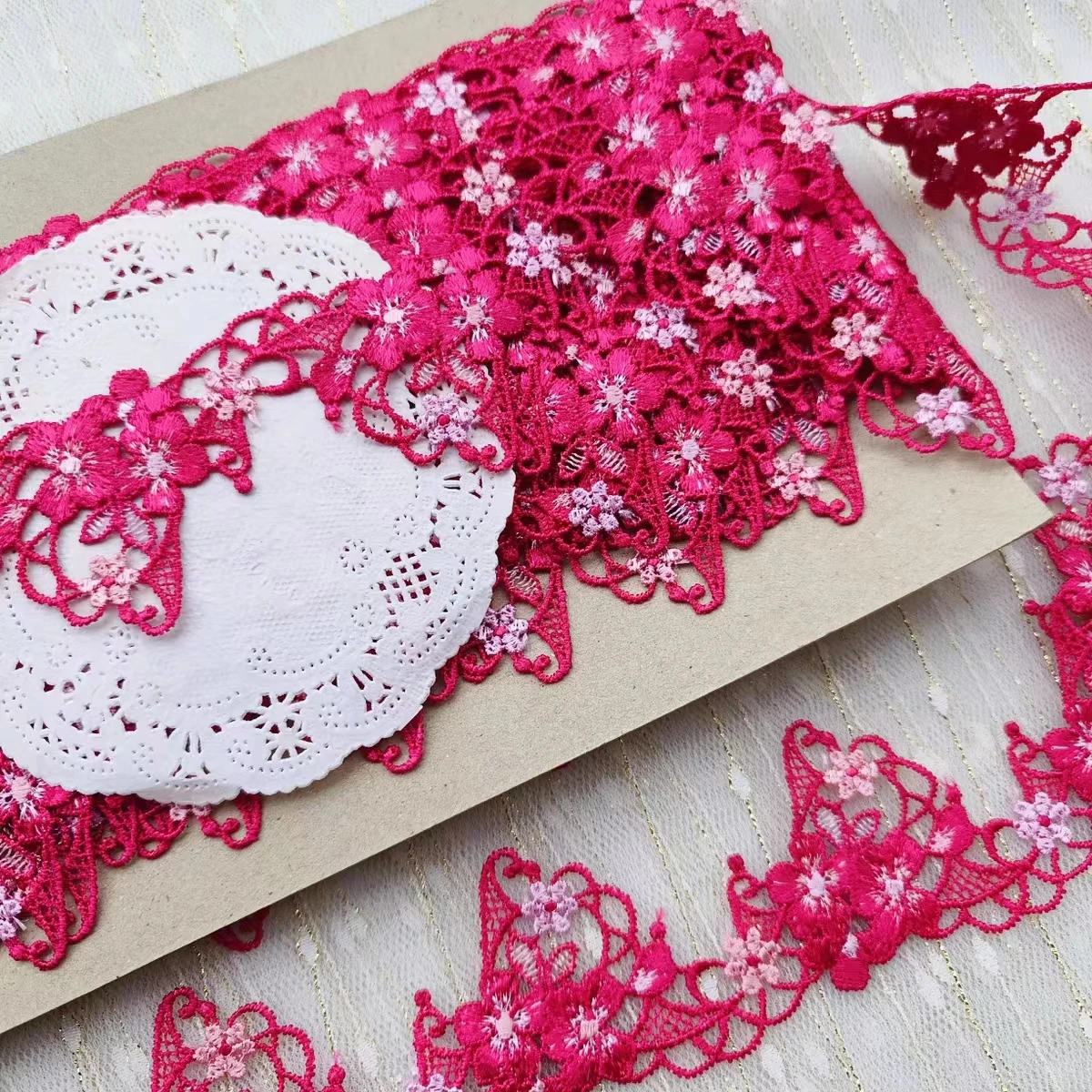 5Yards 4.2cm Wide Shiny Red Mixed Hollow Flower Venise Diy Venice Lace Clothing Accessories Of Various Garment,Bra.Skirt