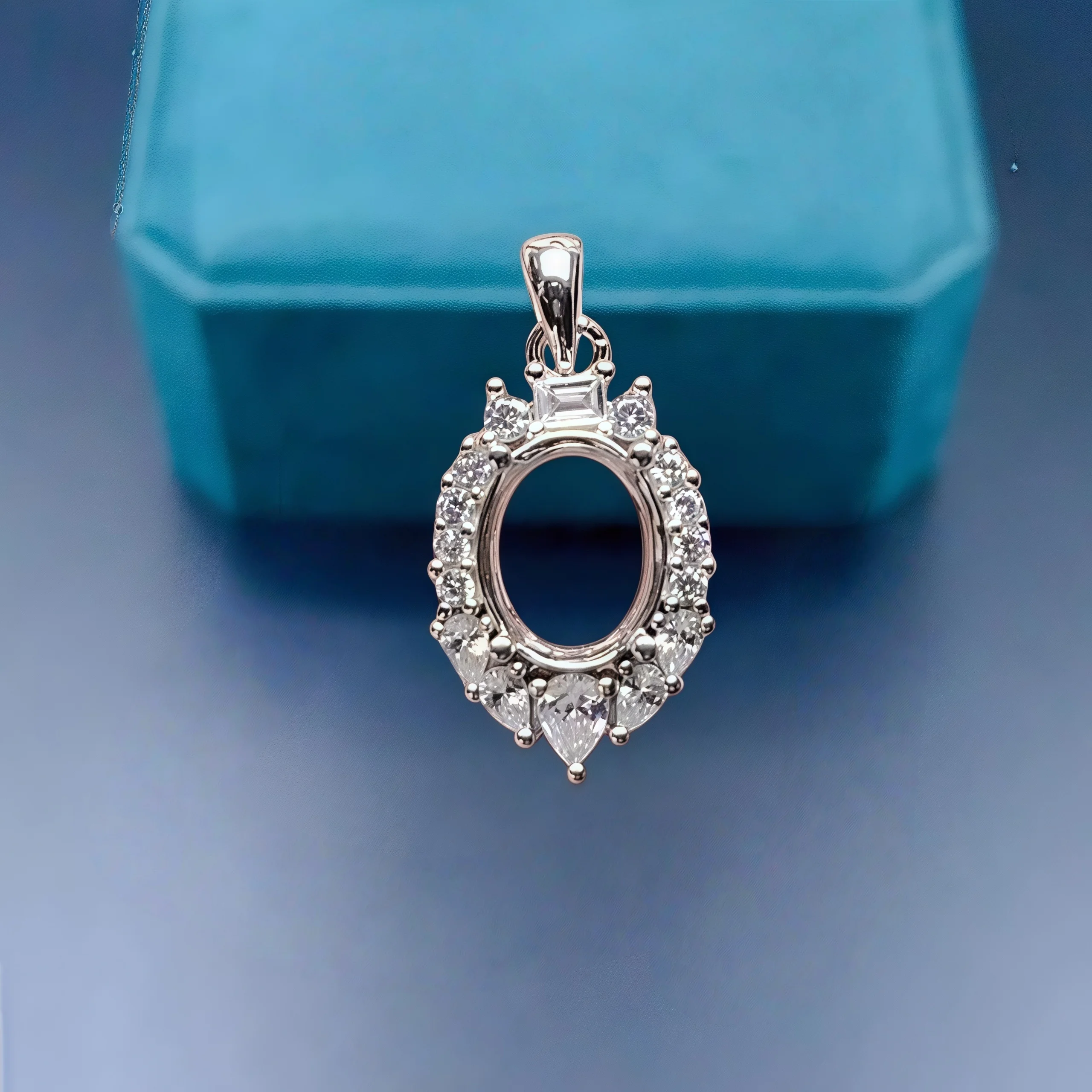 

Setting 7*9mm Ellipse Stone DIY Fashion Empty Pendant Holder S925 Sterling Silver Fine Zircon Design Charm Jewelry for Woman