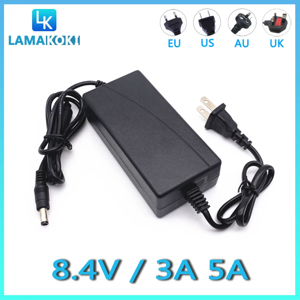 Chargeur 8.4V 3A 5A DC, 5.5x2.1mm, Prise EU US UK AU