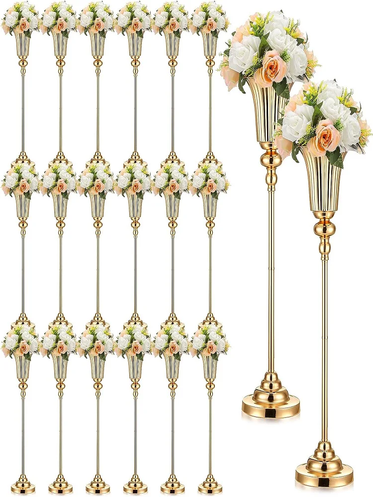 10 Stück 26,7 Zoll hohe goldene Blumenvasen für Hochzeitsdekoration, dekorativer Tischständer aus Metall in Trompetenform für Weihnachten – Detail 1