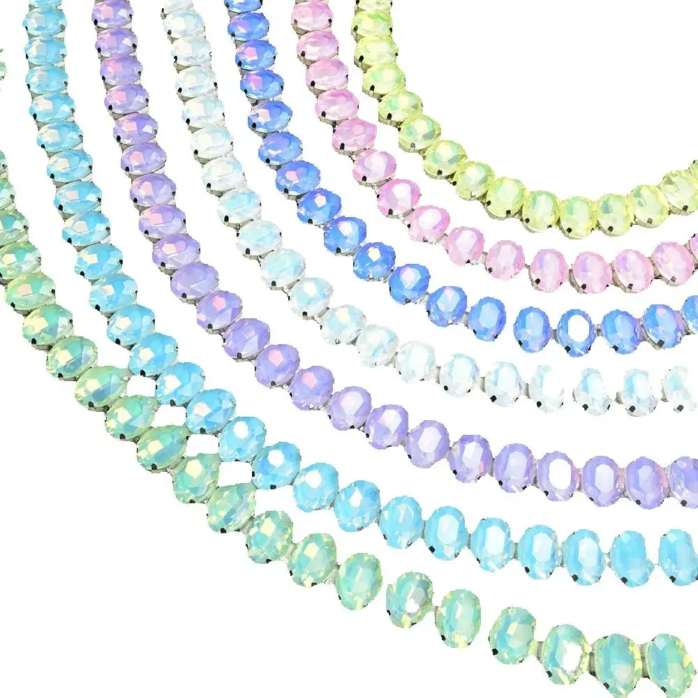 Mocha Ribbon 13x18mm Shape Glass Rhinestone Chain Sewing on Clother Applique Diy Necklace Proposal Decoration Shoes Car Interior