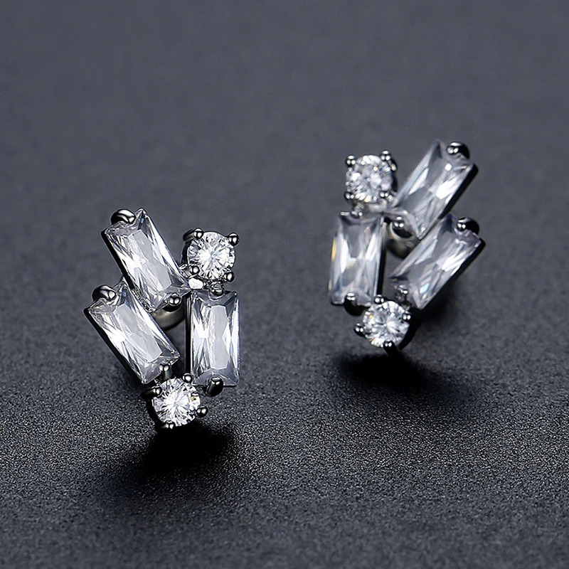 LUOTEEMI Unique Designe Square Cubic Zirconia Stud Earring Minimalistic High Quality CZ Wedding Bridal Ear Accessories for Party