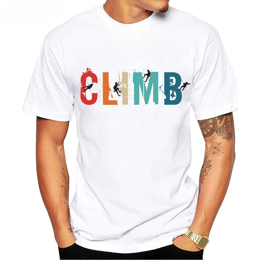 Climbing Rock Sport Shirt Cool Climb Mountaineering Design T-Shirt New Men Short Sleeve Summer Hip Hop Boy White Casual Tees