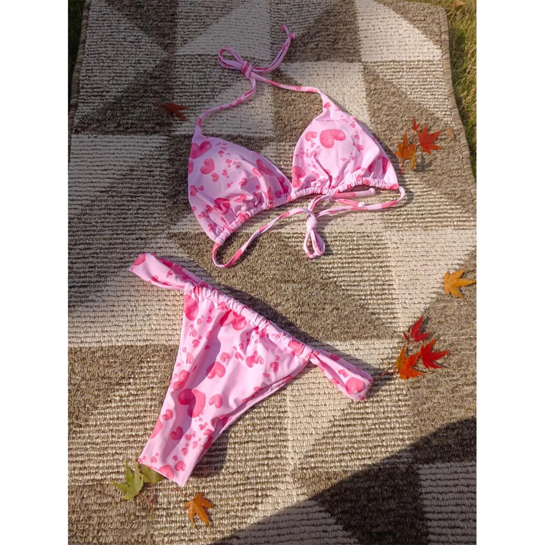 XS - XL, Bikini mit Blumenmuster und hohem Beinausschnitt, Damen-Badeanzug, zweiteiliges Bikini-Set, Badebekleidung, Badeanzug, Modell V6531. – Detail 14