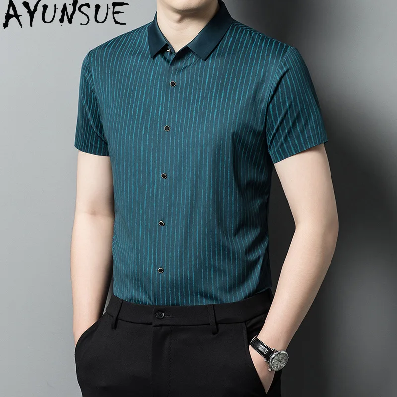 AYUNSUE Men Shirt Summer Shirts for Men One Piece Shirt Mens Shirts Short Sleeves Camisa Verano Hombre Mens Clothing Casual Tops