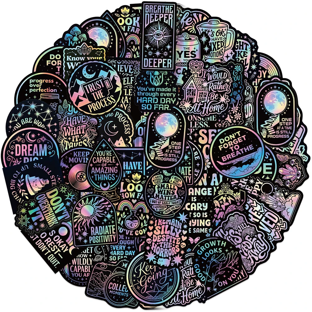 10/30/50/100pcs Aesthetic Laser Motivational Graffiti Stickers Colorful Cute Inspirational Phrases Sticker DIY Helmet Guitar Car