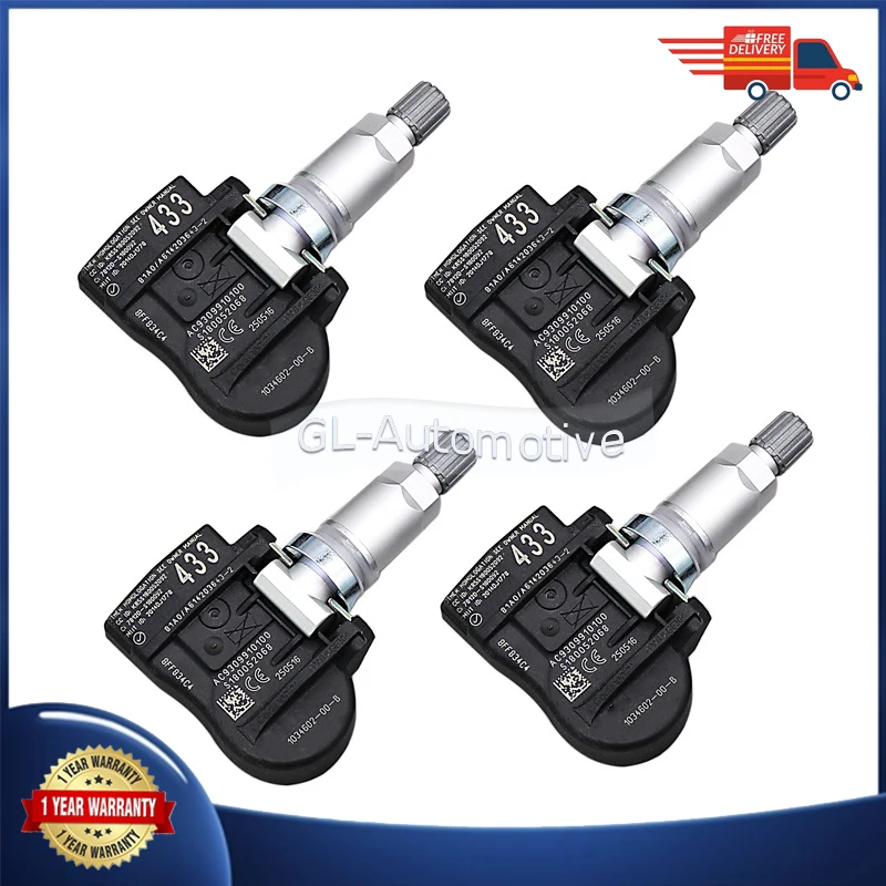 Set of (4) 1034602-00-B 433MHZ Car TPMS Tire Pressure Sensor For Tesla Model S Model X Model 3