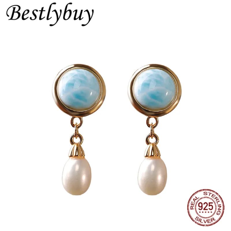 

НОВЫЕ серьги-подвески из чистого серебра S925 с позолотой, оригинальный дизайн, серьги-подвески с натуральным морским узором и жемчугом, женский уникальный подарок