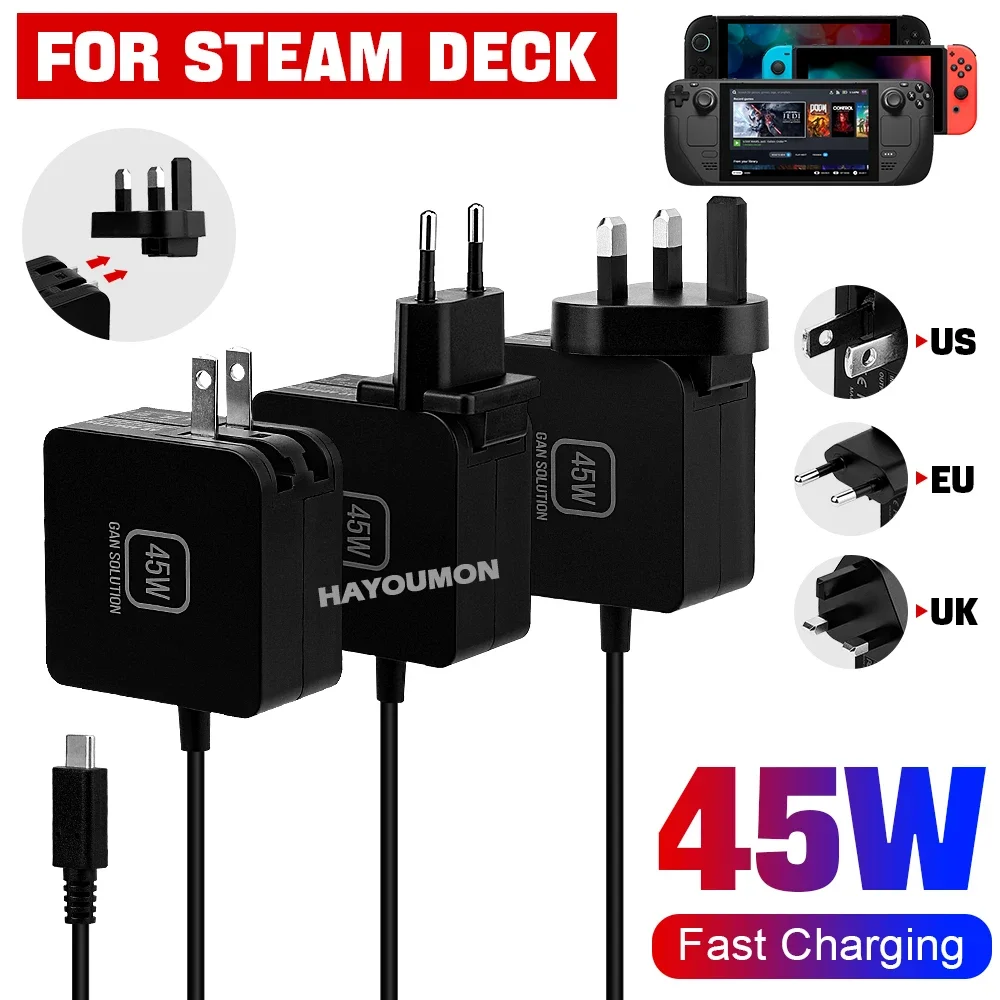 

Быстрое зарядное устройство для Steam Deck, источник питания 45 Вт, протокол PD, адаптер переменного тока 20 В/3 А, зарядный кабель типа C для аксессуаров для консоли Switch