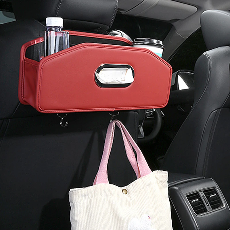 

Car Seat Back Storage Box Multifunction Car Tissue Storage Bag Interior Accessories Pu Leather Car Cup Holder Car Hook