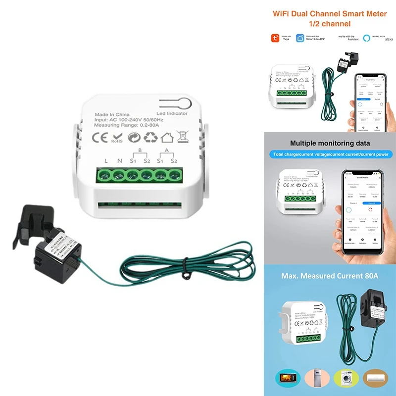 Tuya wifi medidor inteligente medidor de energia digital 80a transformador de corrente solar fotovoltaico consumo de produção de energia monitor 1ct