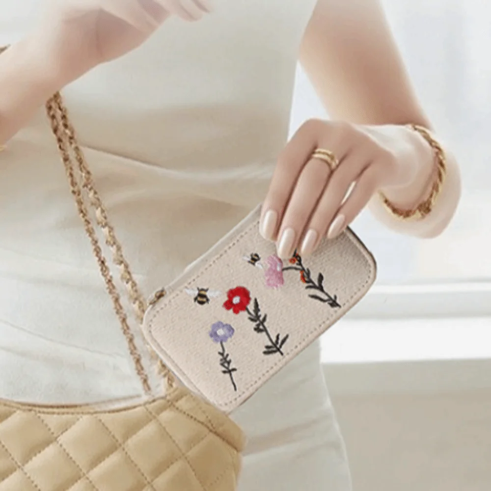 Embroidered Jewelry Storage Box Mini Portable Earrings Necklace Ring Jewelry Box Flower Butterfly Jewelry Display Case Home