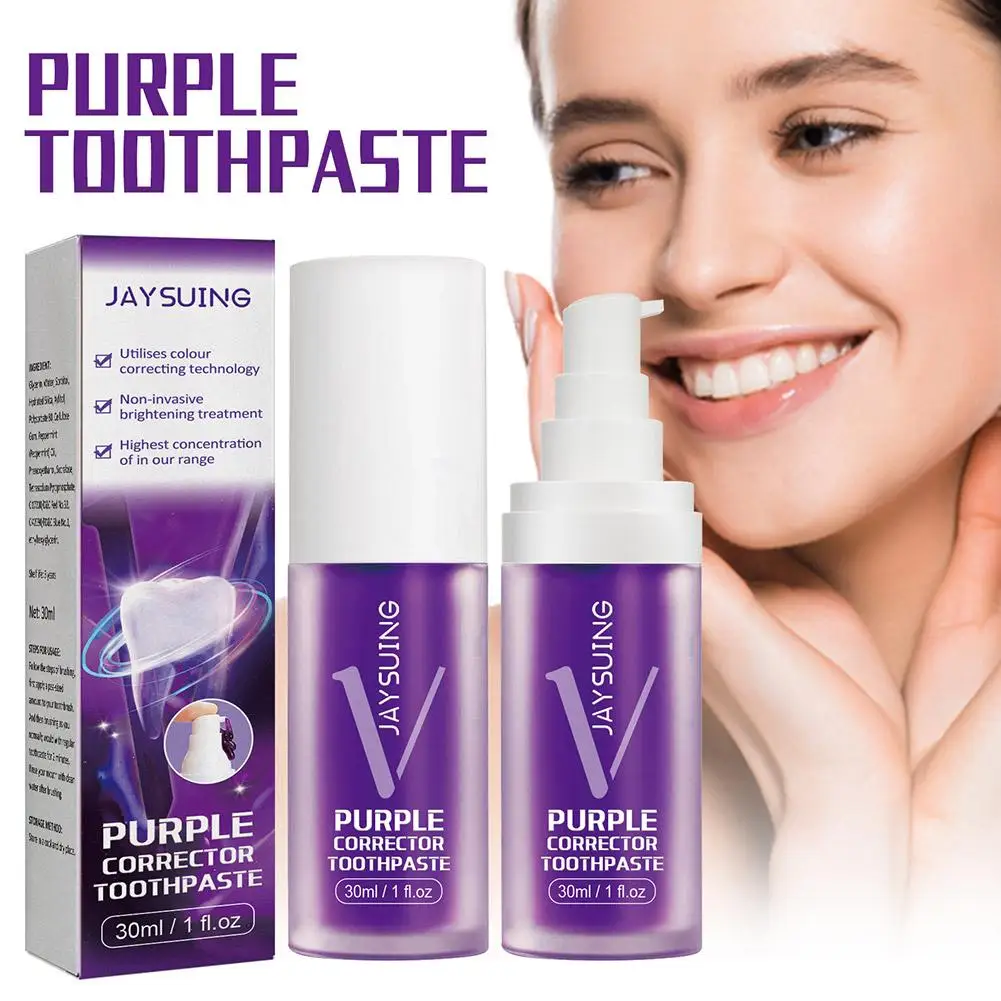 V34 Teeth Whitening Purple Toothpaste Remove Teeth Breath Whitening Brightening Essence Corrector Color Care Oral Stain Free