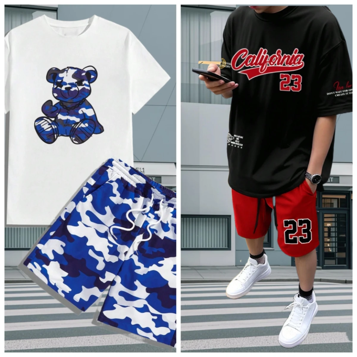 

Summer Men's Casual Letter Print Short Sleeve T-Shirt & Shorts Set Round Neck Gradient Short Sleeved Women's T-shirt Shorts Set