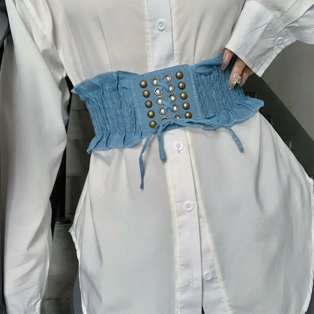 

Personality Cloth Denim Stretchy Cummerbunds High Waist Dress Girdle Female Waistband Elastic Lace Wide Waist Belt Female