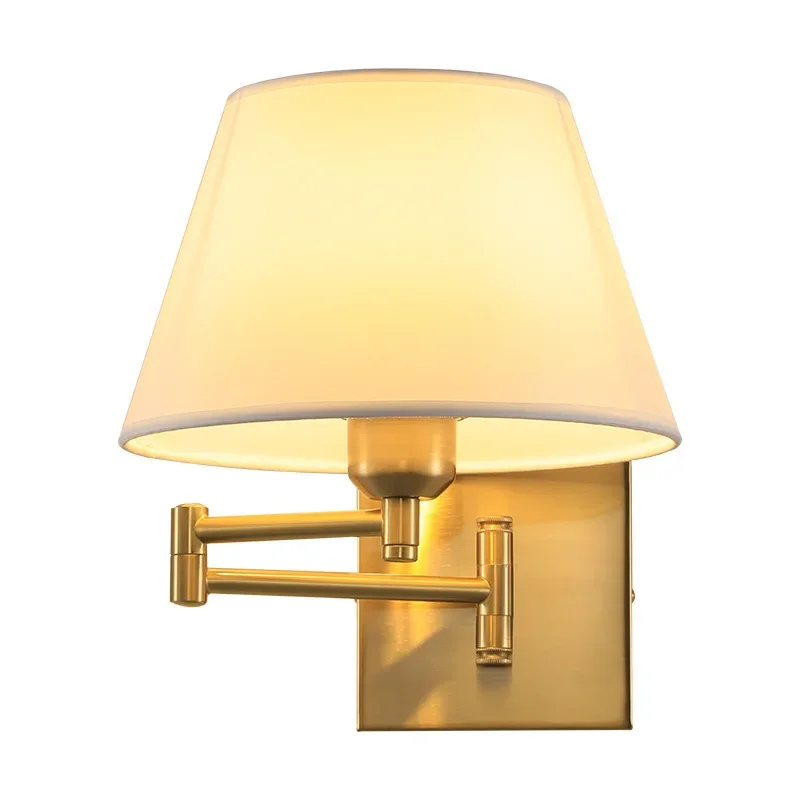 

American Style Wall Lamp Swing Arm Lamp Hotel Study Creative Bedroom Bedside Fabric Lighting Fixture
