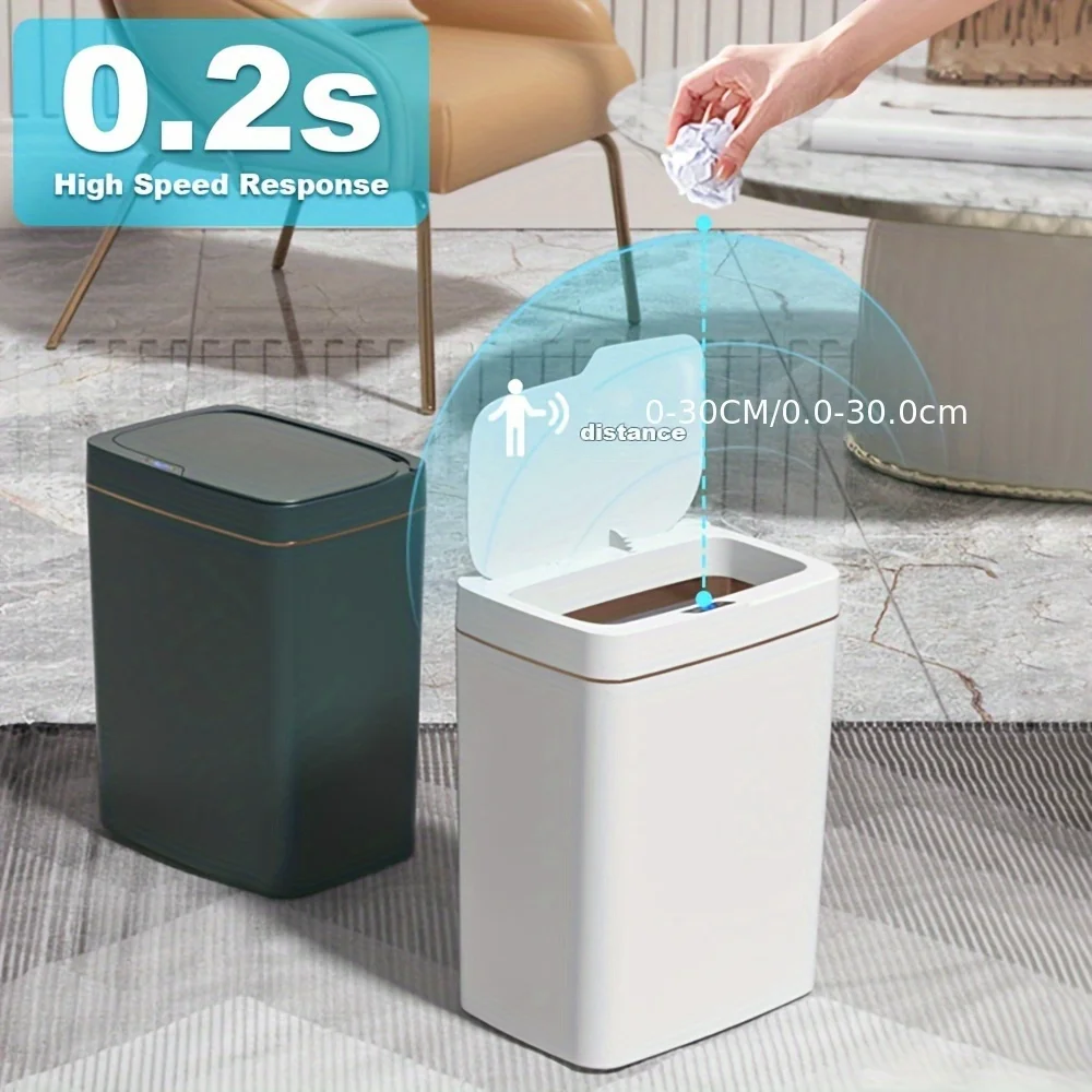 

White Touchless 15l Smart Sensor Trash Can – Electronic Bathroom Garbage Bin With Automatic Bagging Smart Home Compatible