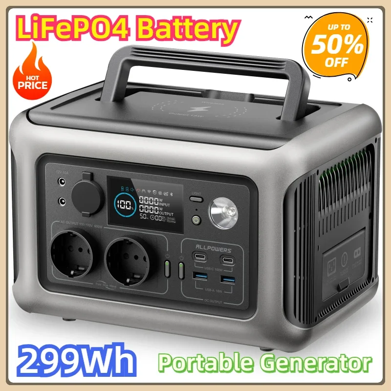 

For Home Tents Outdoor RV Camping R600 Portable Generator 299Wh 600W Powerstation with AC Outlets LiFePO4 Battery