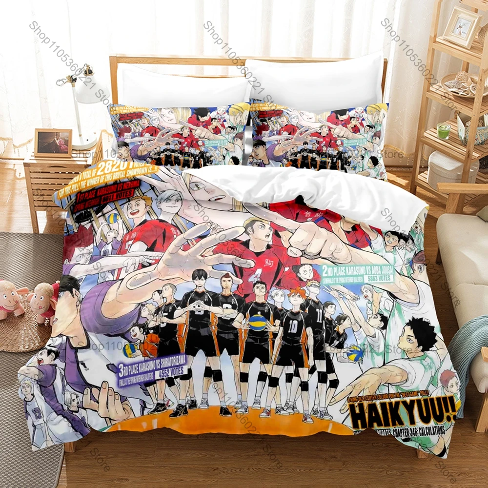 Cool Kuroo Tetsuro Kenma Kozume Cat Logo Nekoma Uniform Volleyball Court Duvet Cover + 2 Pillowcases Sports Anime Bed Linen