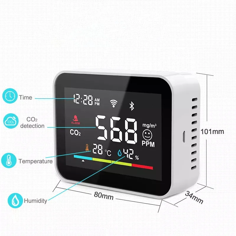 

RSH Tuya WiFi Indoor Air Quality CO2 Gas Detector Smart Sensor LCD Display High Accuracy Monitor Alarm APP Remote Control