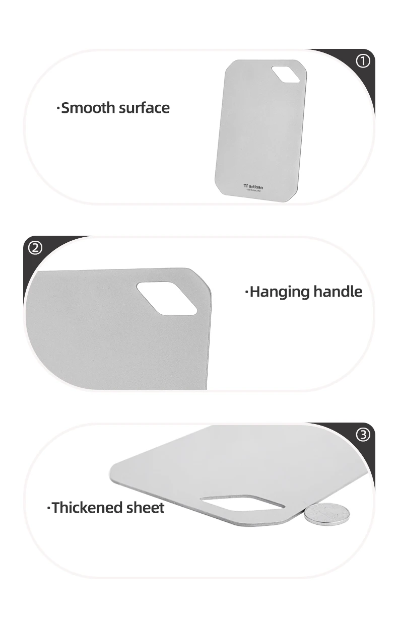 Tiartisan Reines Titan Mini-Schneidebrett für Outdoor-Camping, Tragbares Doppelseitiges Lebensmittelechtes Obst- und Fleisch-Schneidebrett – Detail 8