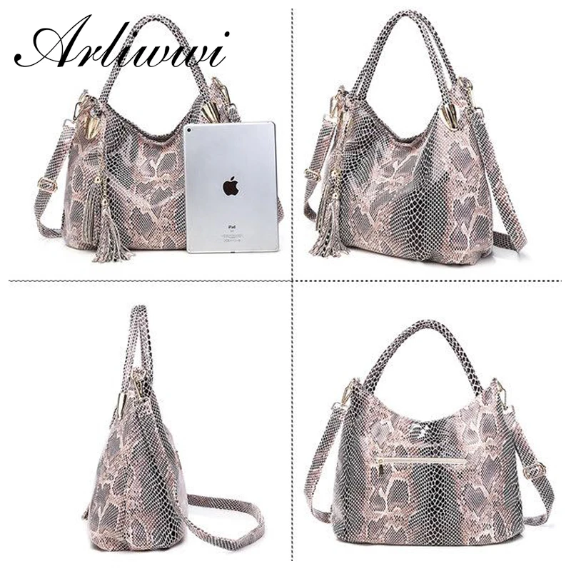 2022 Luxury Serpentine Embossed PU Leather Large Handbags For Women Fashion Featured Shiny Printing Ladies Shoulder Bags