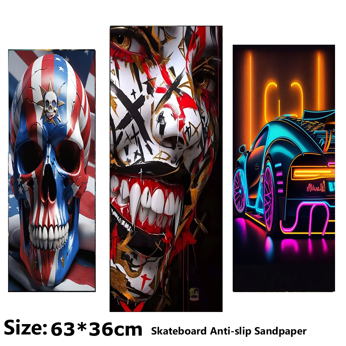 

Graffiti Face Skull Car Pattern Electric Scooter Anti-slip Sticker Sandpaper Skateboard Grip Tape Sheet 63*36cm
