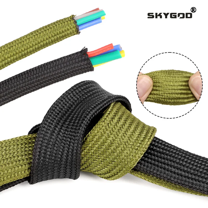 2-10m Polyamide Braided Cable Sleeve 2.5mm ~ 60mm High Density Expandable Insulated Flame Retardant Protection Wire Sleeving