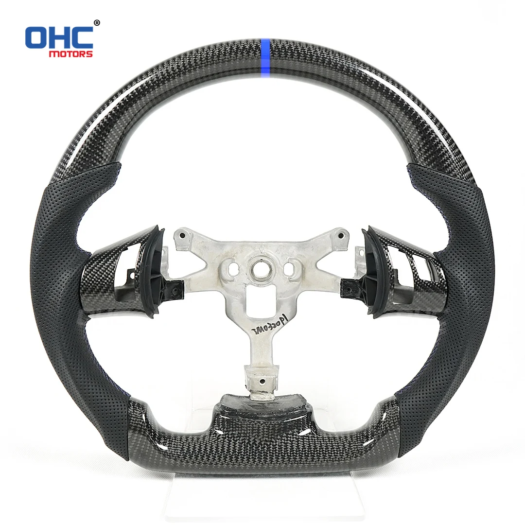 OHC ألياف الكربون لسيارة شيفروليه كورفيت C6 z06 zr1 2006 2007 2008 2009 2010 2011 عجلة قيادة جلدية مثقوبة بدون وسادة هوائية #5