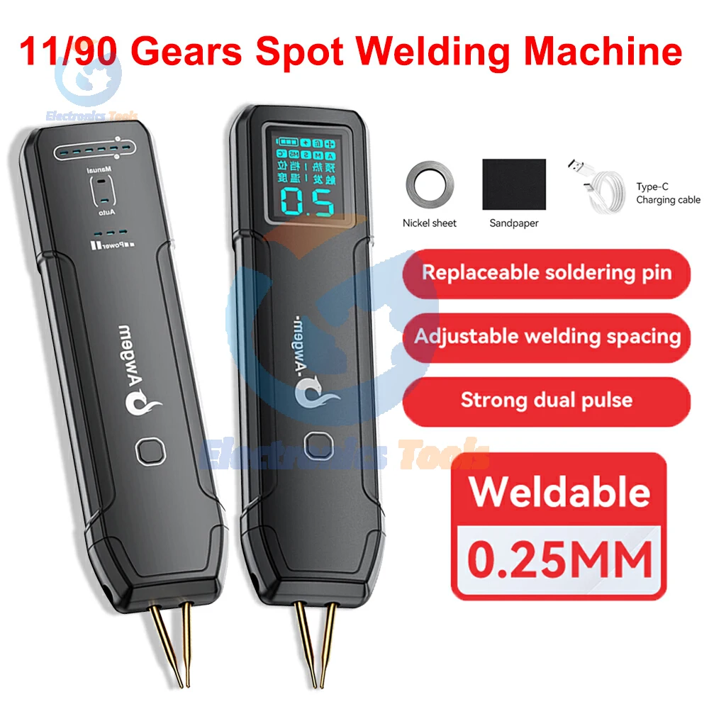 

11/90 Gears Adjustable Handheld Spot Welding Machine 5V/2.1A 18650 Mobile Lithium Battery Dual Pulse Spot Welder Type-C Charing