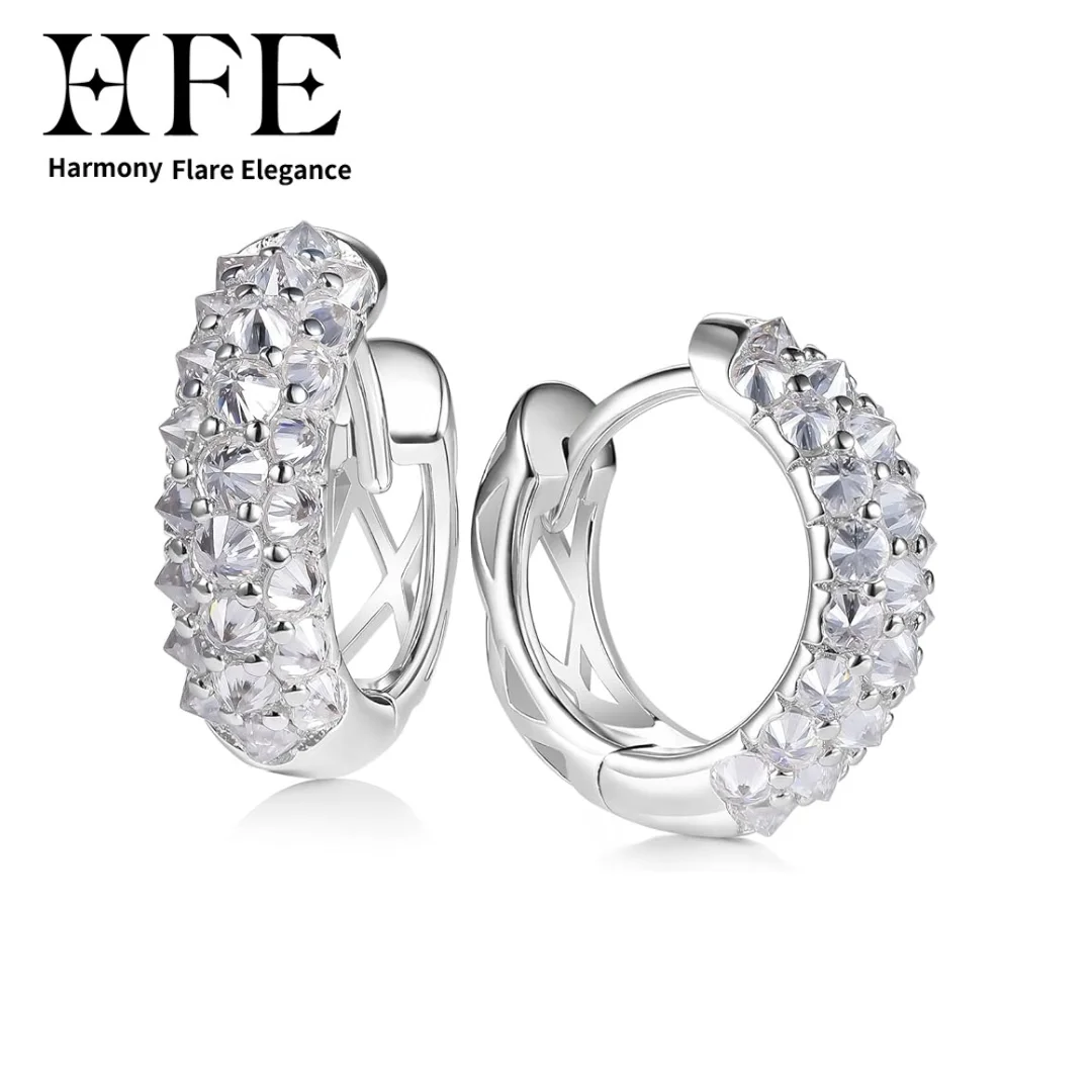 HFE Moissanite Wide Hoop Earrings 925 Sterling Silver Diamond Reverse Setting Design Special Valentine's Day Anniversary Gift