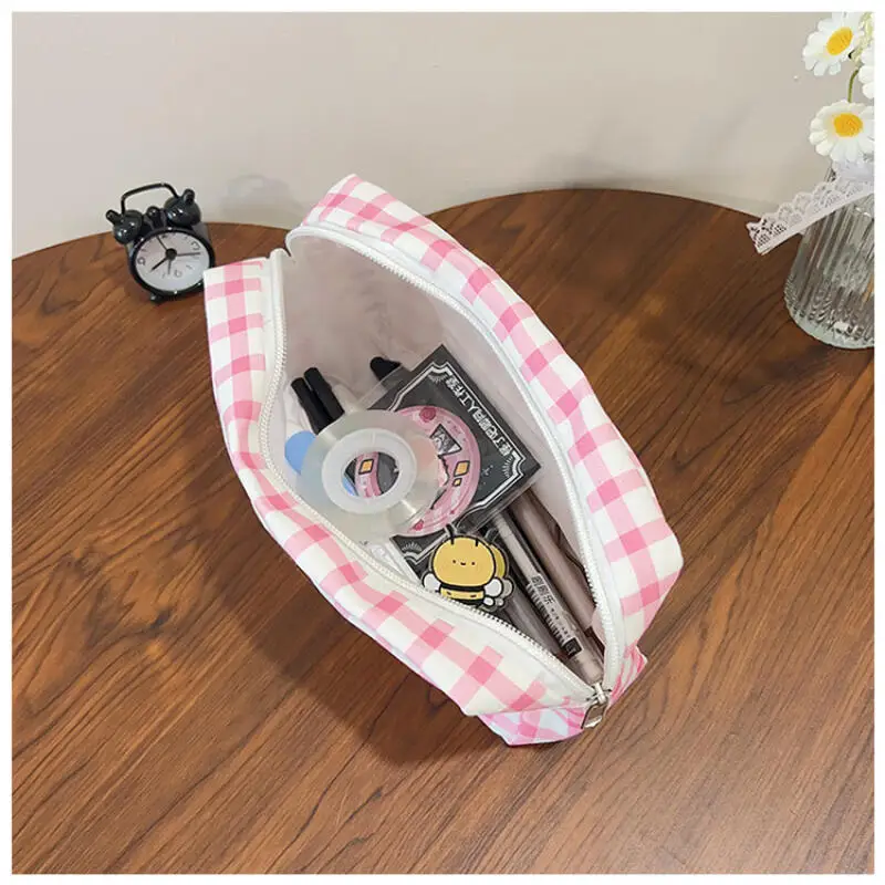 Sanrio Hello Kitty Grid Federmäppchen Cartoon Kitty Cat Square Tragbare Geldbörse Kosmetiktaschen Student Federmäppchen Aufbewahrungstasche