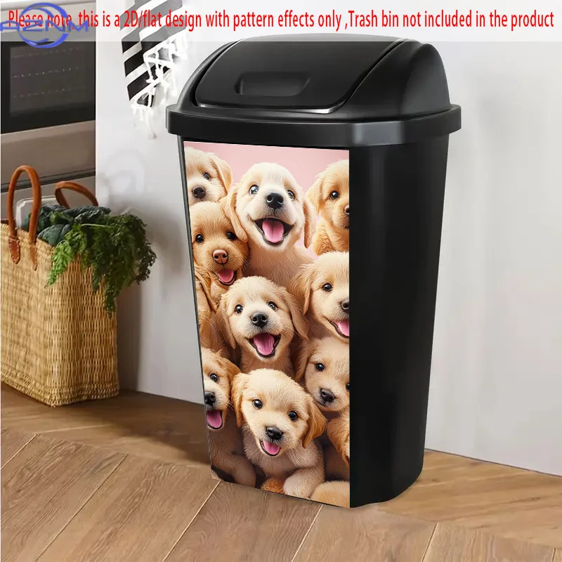 1pc 2D/FLAT, Self-Adhesive Dustbin Stickers, .01x81.99cm, Adorable Puppies Cluster Design, Cheerful Animal-Themed Sticker for