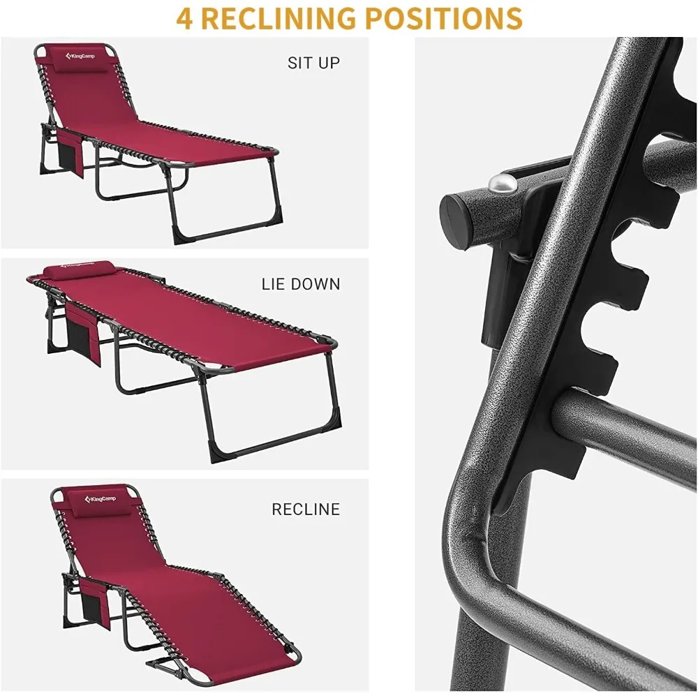 Portable Folding Outdoor Chaise Lounge with Adjustable Reclining Positions and Pillow