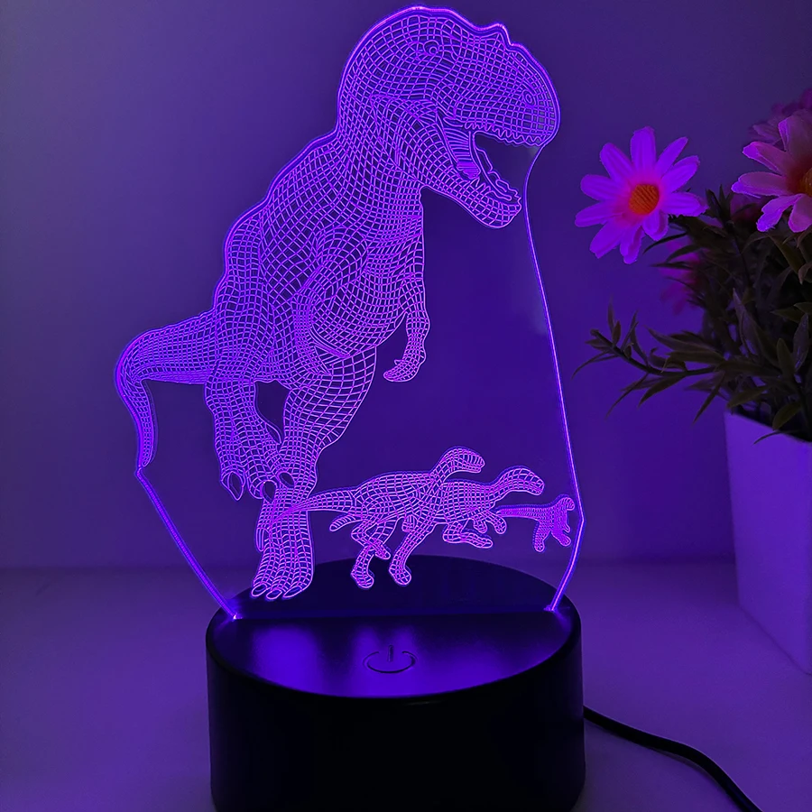 Comfortable 3D dinosaur nightlight, room fit,4 modes and timing features,7 color variations,LED illusion nightlight Dinosaur gif