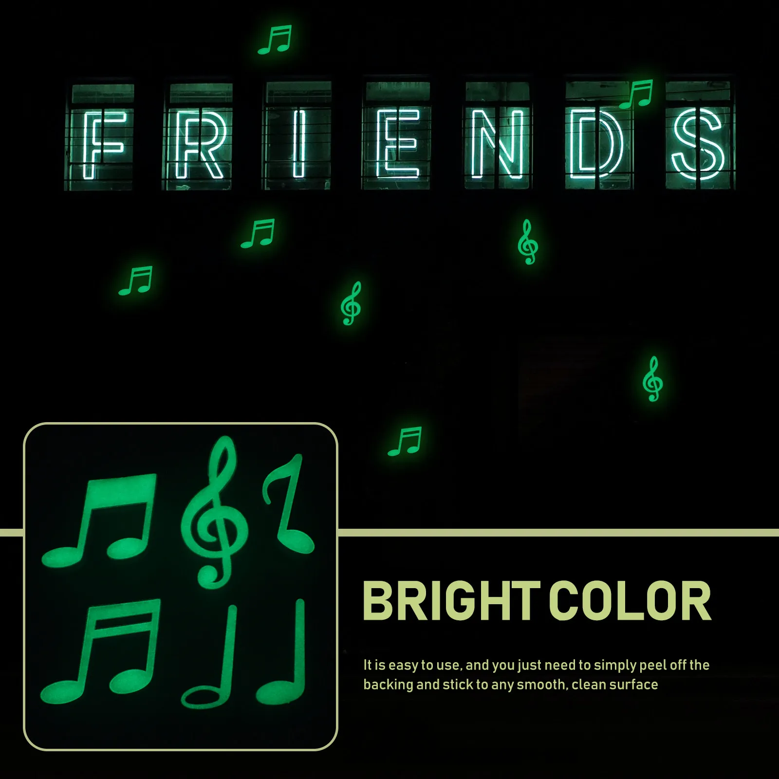 

Набор наклеек на стену для комнат: светящиеся в темноте музыкальные ноты, декор для спальни, съемные пластиковые наклейки для стен