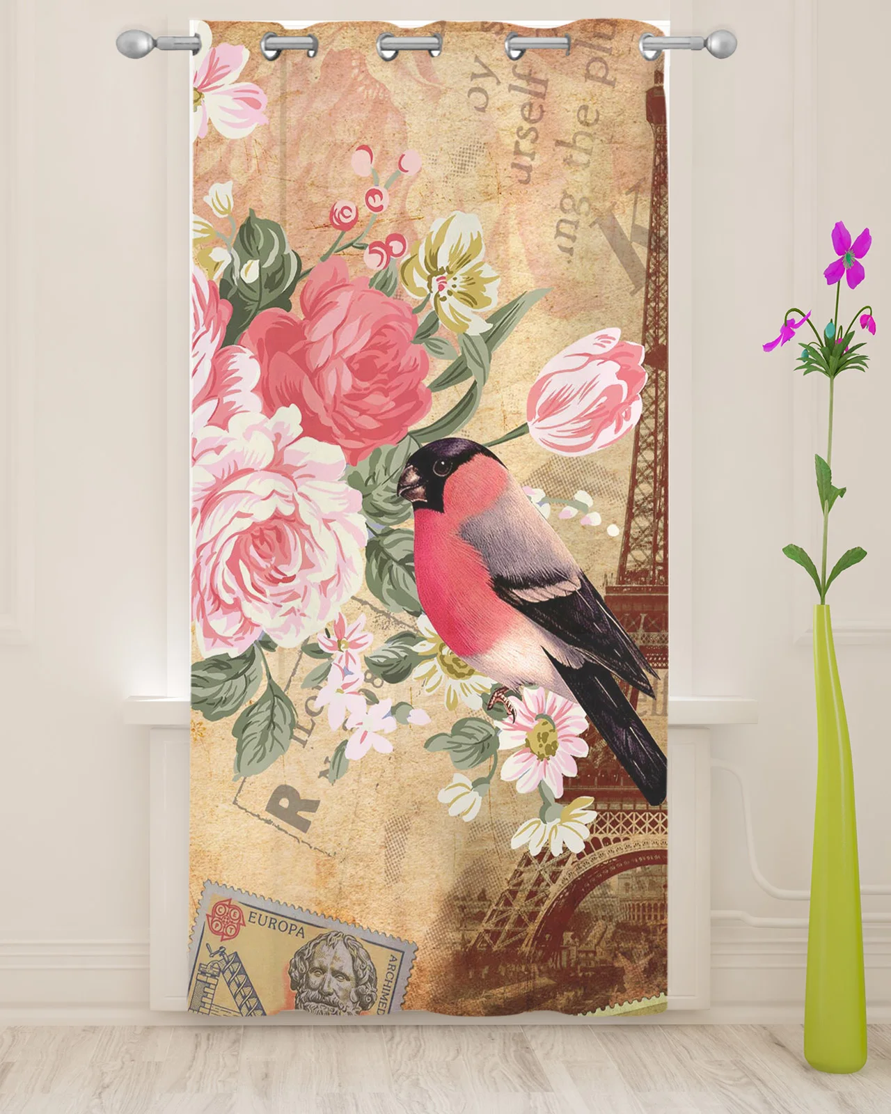 Flower Bird Eiffel Iron Stamp Sheer Curtains For Living Room Modern Fashion Valance Curtains For Kitchen Tulle Curtains