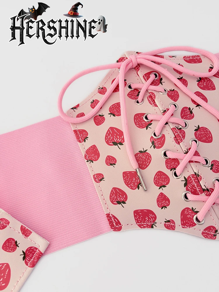 Женский комплект из 1 предмета, розовая эластичная лента с клубничным принтом, застежка на талии на липучке, модные аксессуары для одежды, праздничный gif