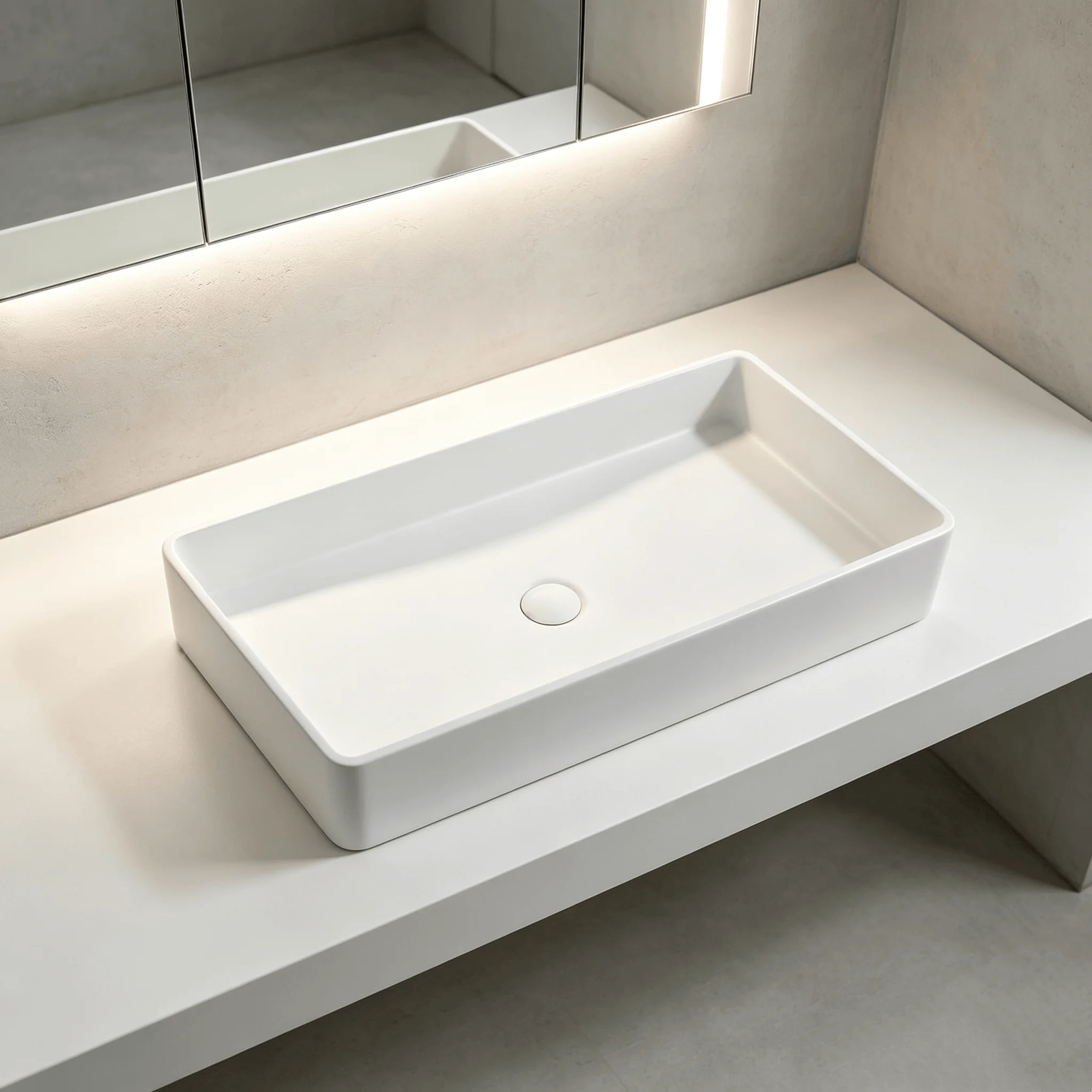 Modern Bathroom Countertop Wash Basin Rectangular Vessel Sink No Tap Hole Solid Surface Basin Factory