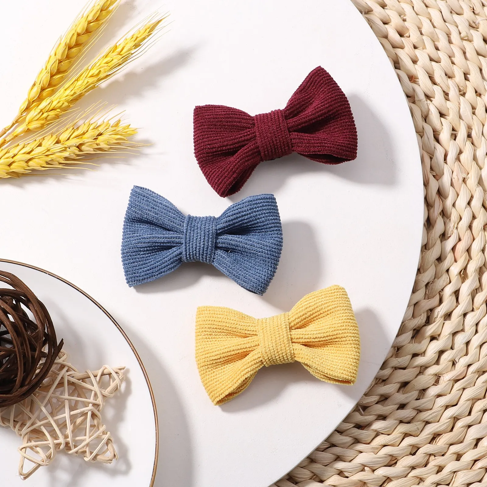 4Pcs/Set 3\'\' Bowknot Hair Clips Solid For Cute Girls Handmade Corduroy Hairpin Barrettes New Headwear Kids Hair Accessories Gift