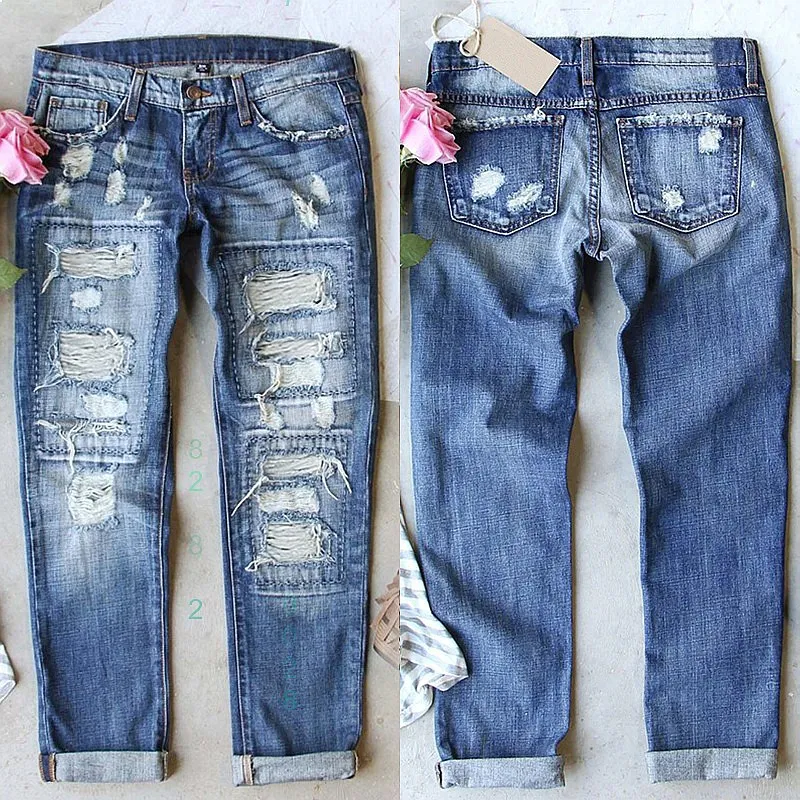 

Distressed Jeans Women Skinny Ripped Denim Pants Washed Frayed Vintage Slimming Stretchy Jeans