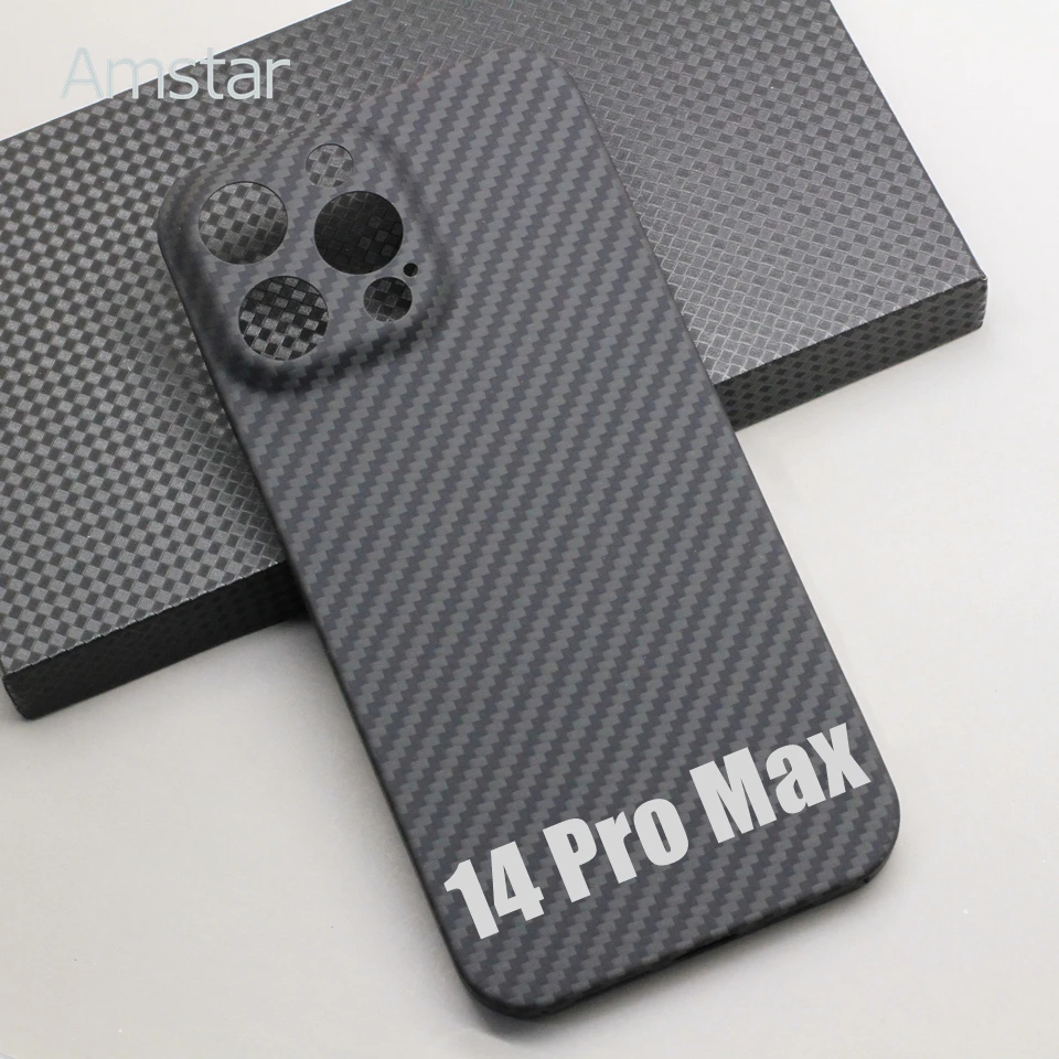 Amstar Real Carbon Fiber Phone Case for iPhone 14 Pro Max Lens Protection Ultra-thin Aramid Fiber Hard Cover for iPhone 14 Plus