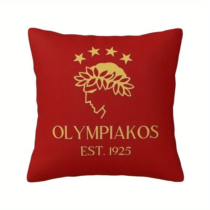 1 Stück Olympiacos Retro Sports Club Kissenbezug, rot-goldenes griechisches Design mit Olivenkranz-Sternmuster, Heimdekoration, Kissenhülle