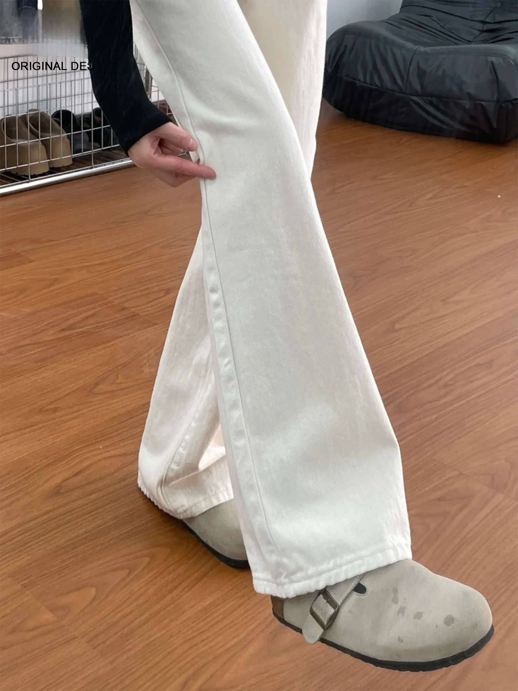 

Low Waist Bell Bottom Denim Jeans Women's Slimming Straight Leg Pants American Style Light Wash Casual Spring Summer