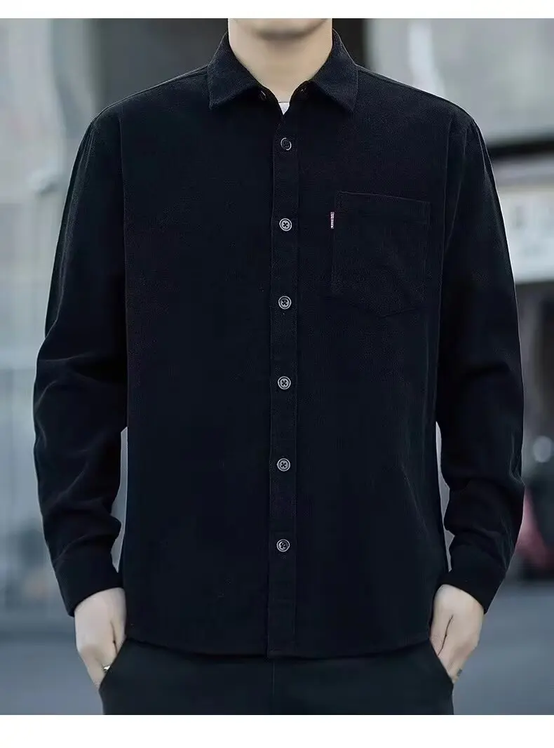 

Retro Casual Loose Men's irt Spring Autumn Faion Urban Sle Stand Fit Polyester Blend Long Sve Button up Top