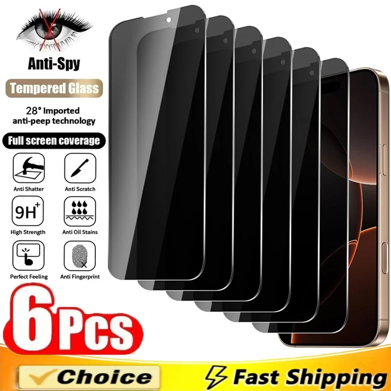 

6Pcs Full Cover Privacy Screen Protector for IPhone 16 12 13 14 15 Pro Max Mini Anti-spy Glass for IPhone 11 15 PRO XR X XS Max