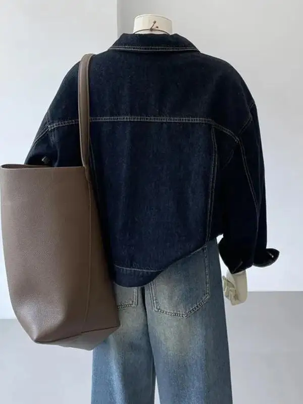 

Свободный крой, повседневная синяя джинсовая куртка, женская весенне-осенняя одежда ort Sle с кетами, винтажная рабочая одежда, модное верхнее пальто