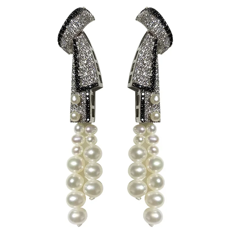 

Hot sell natural white freshwater cultured pearl earrings micro inlay zircon accessories earrings fashion jewelry